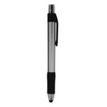 Stylus Click Pen - Silver - Black Rubber Grip - Pad Printed